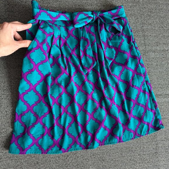 Purple & Teal Geometric Print Mini Skirt Tie Waist - Picture 4 of 15